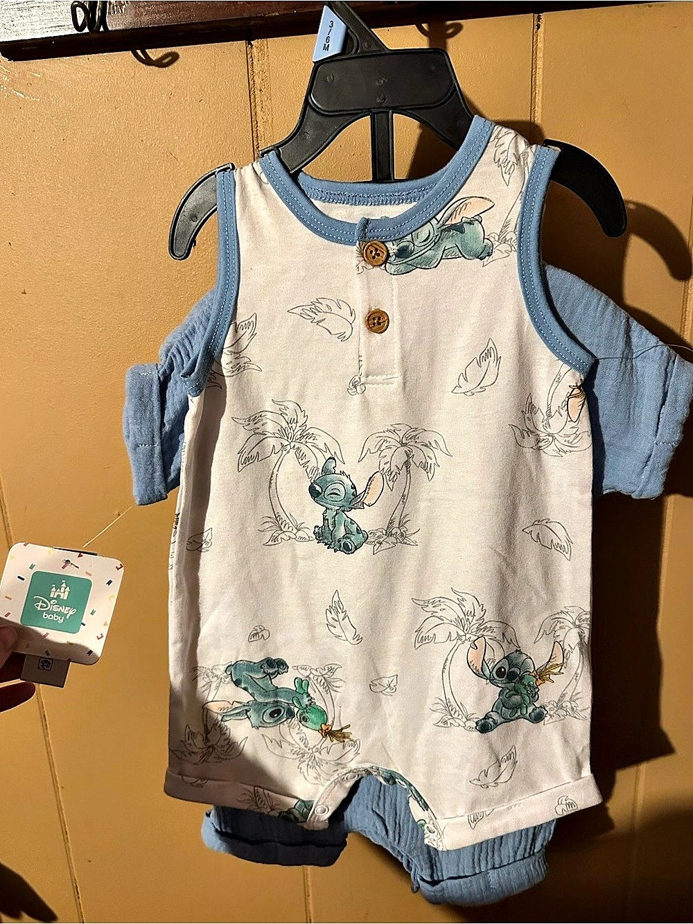 Disney Baby Stitch Romper Set 2-Piece Blue & White Baby 3/6M